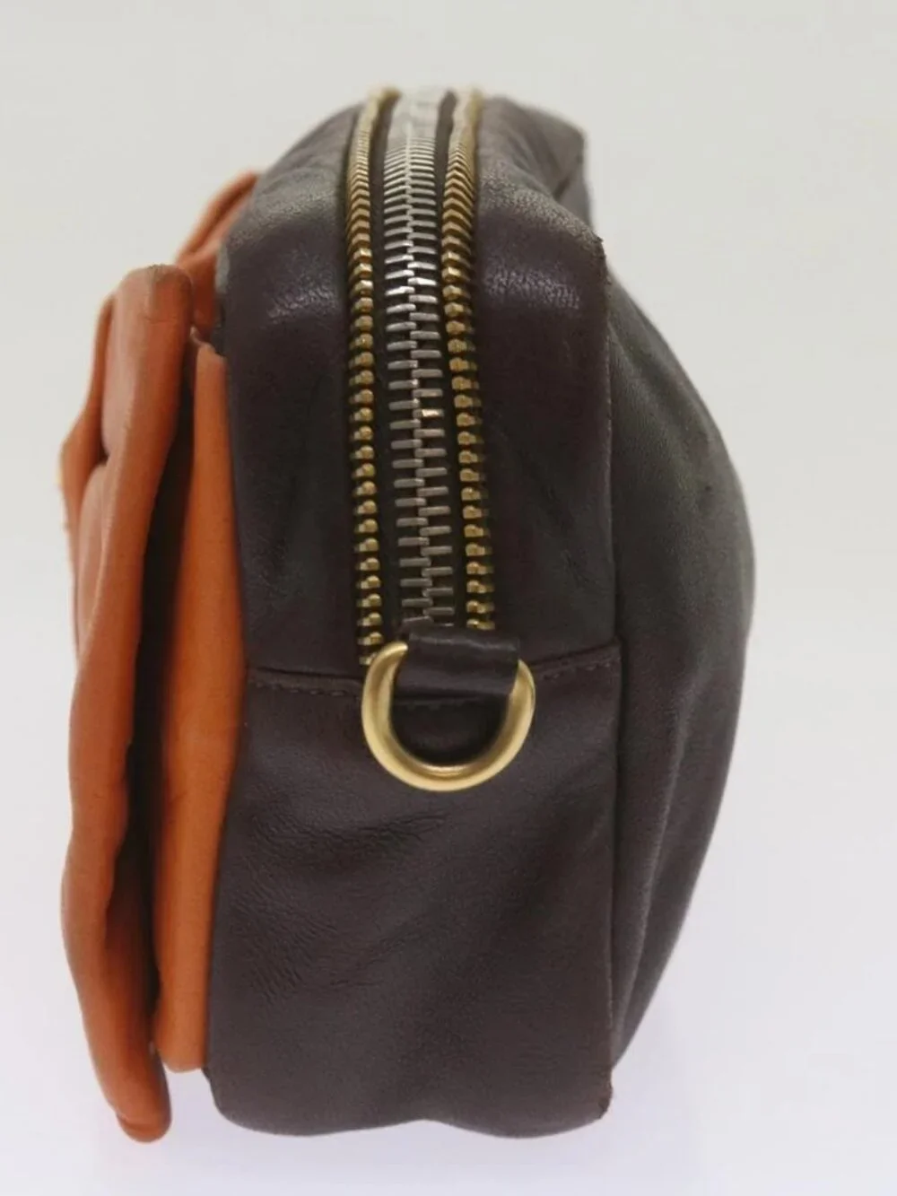 PRADA Ribbon Shoulder Bag Leather Orange Brown Auth 69111 - Picture 5 of 14